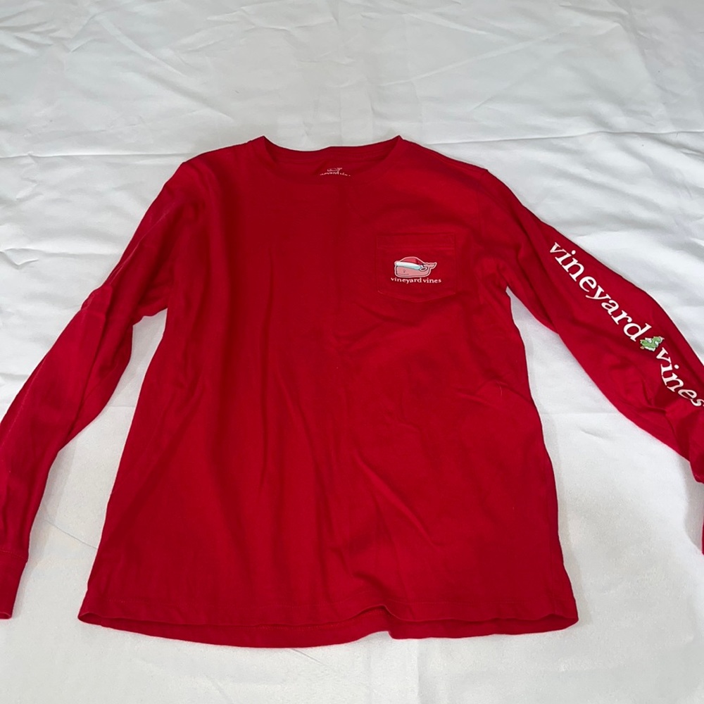 Vineyard Vines Red Long Sleeve Pocket Tee